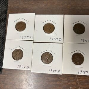 1957D Wheat Pennies. Lot of 6